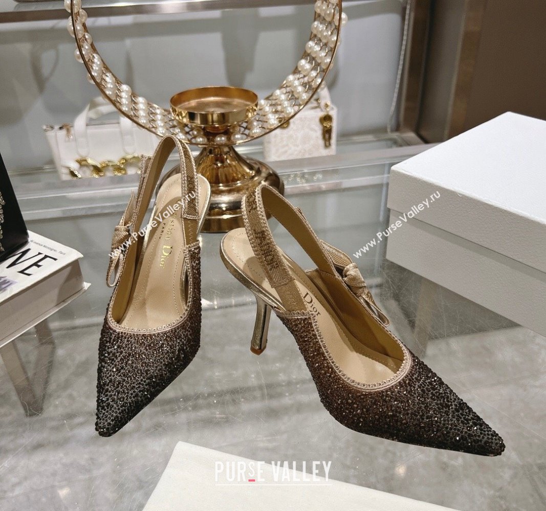 Dior JAdior Slingback Pumps 9.5cm in Strass Embroidery Gradient Gold 2024 0604 (KL-240604054)