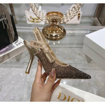 Dior JAdior Slingback Pumps 9.5cm in Strass Embroidery Gradient Gold 2024 0604 (KL-240604054)