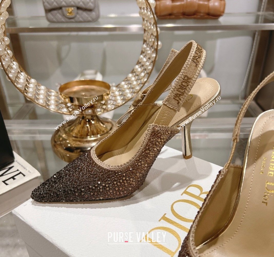 Dior JAdior Slingback Pumps 9.5cm in Strass Embroidery Gradient Gold 2024 0604 (KL-240604054)