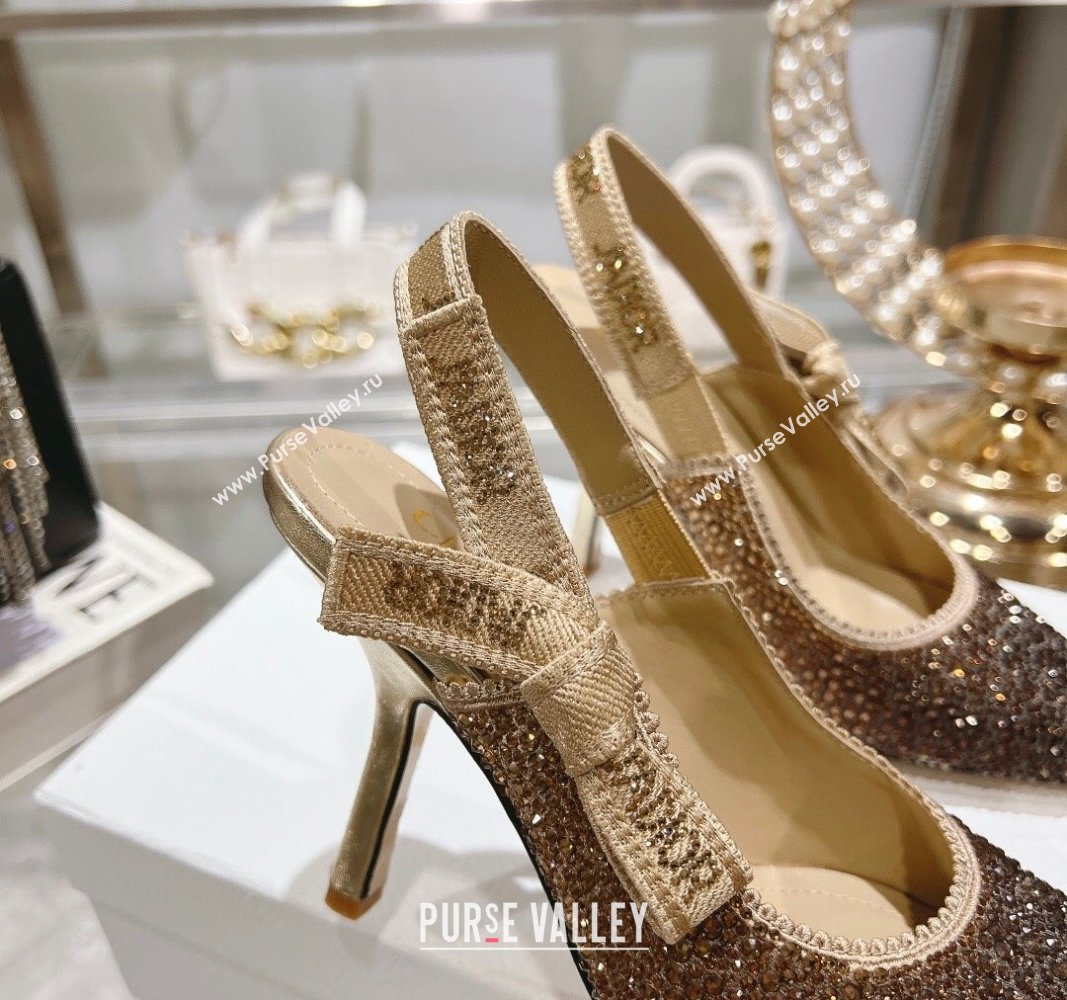 Dior JAdior Slingback Pumps 9.5cm in Strass Embroidery Gradient Gold 2024 0604 (KL-240604054)