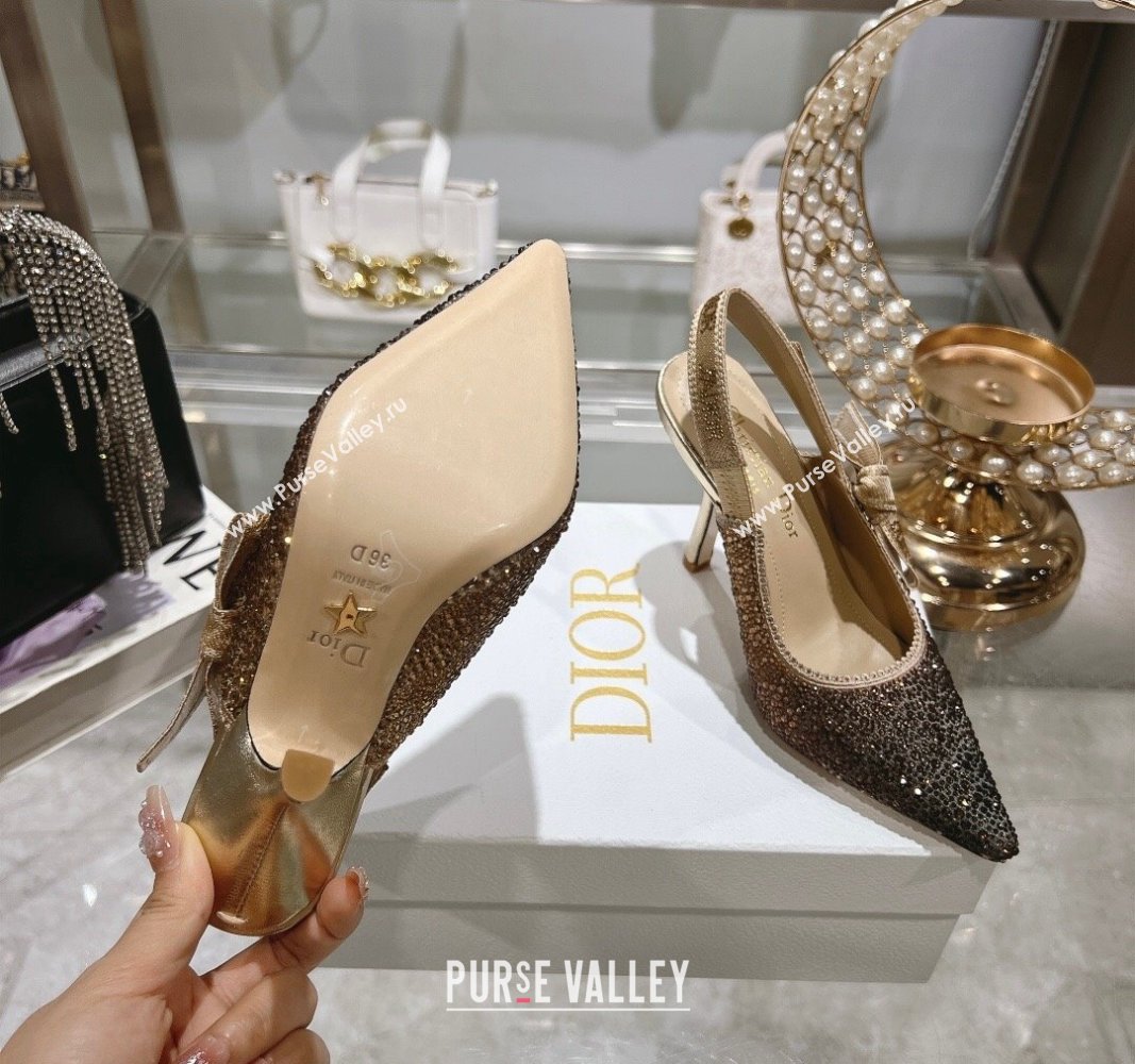 Dior JAdior Slingback Pumps 9.5cm in Strass Embroidery Gradient Gold 2024 0604 (KL-240604054)