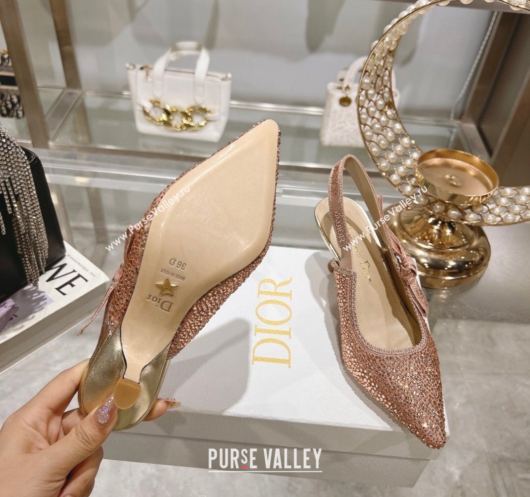 Dior JAdior Slingback Pumps 6.5cm in Strass Embroidery Pink 2024 0604 (KL-240604061)