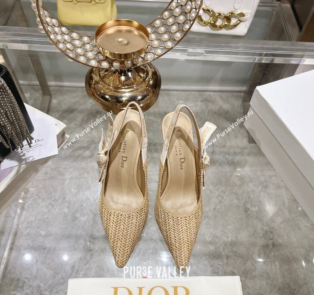 Dior JAdior Slingback Pumps 9.5cm in Beige Braided Straw 2024 0604 (KL-240604068)