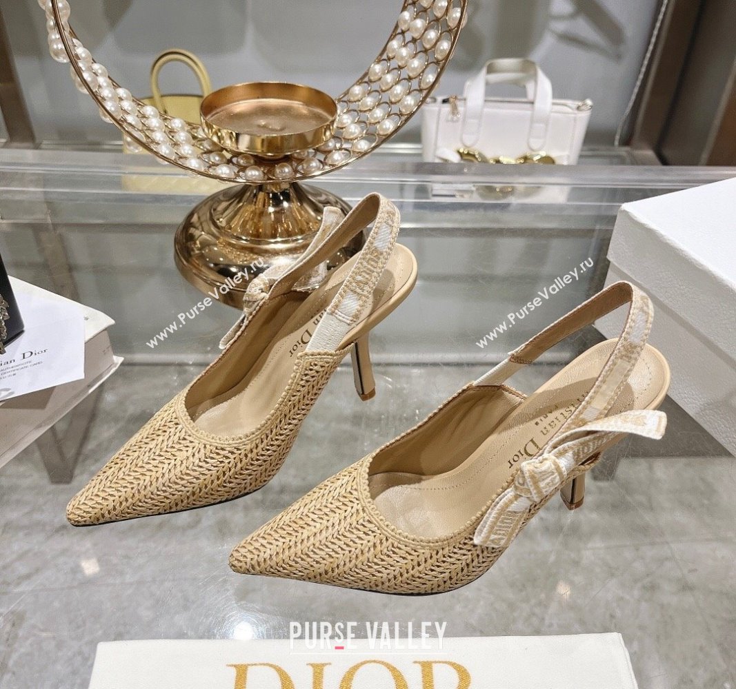 Dior JAdior Slingback Pumps 9.5cm in Beige Braided Straw 2024 0604 (KL-240604068)