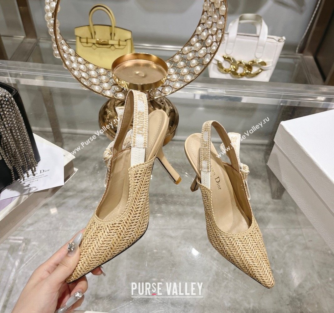 Dior JAdior Slingback Pumps 9.5cm in Beige Braided Straw 2024 0604 (KL-240604068)