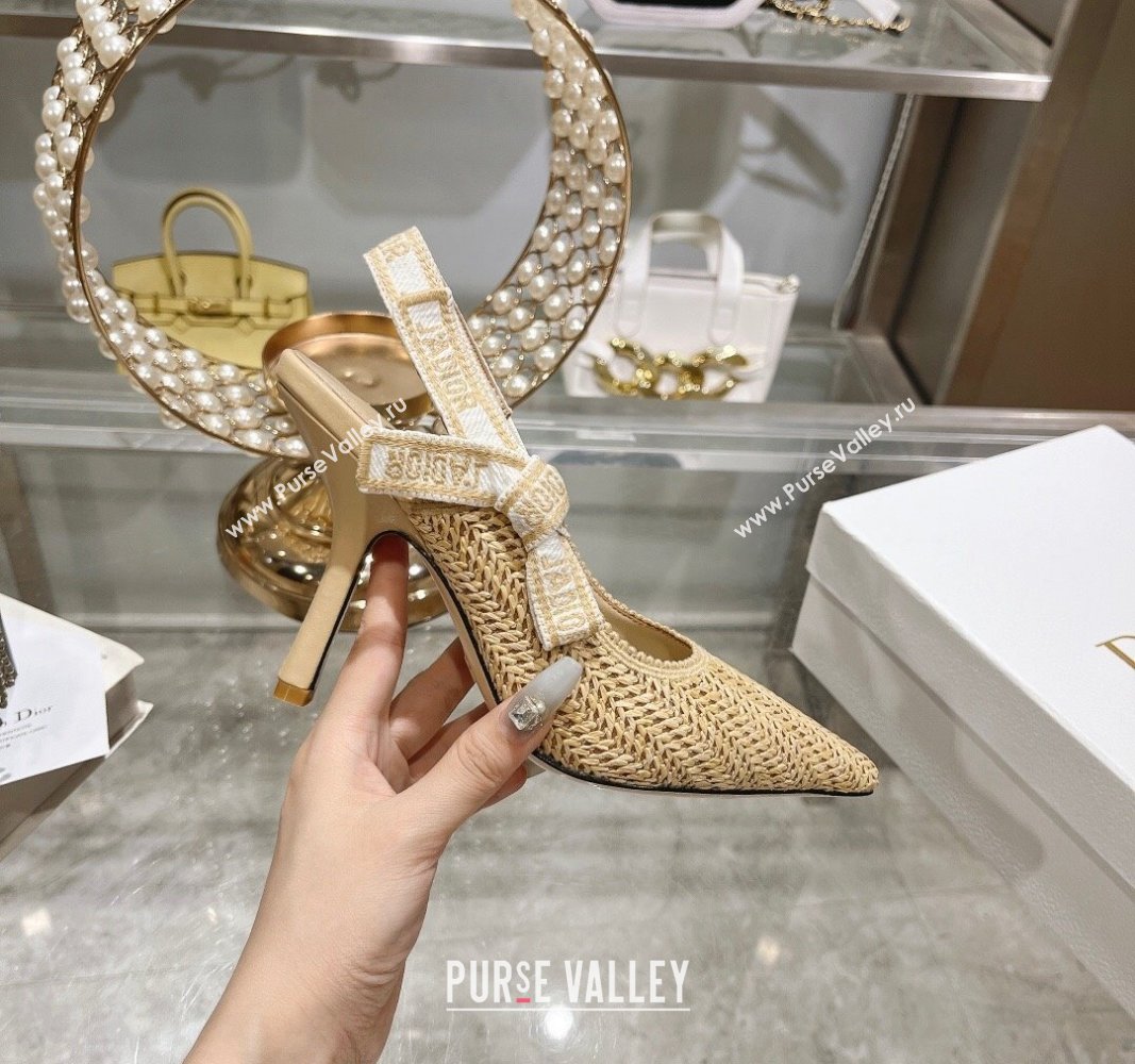 Dior JAdior Slingback Pumps 9.5cm in Beige Braided Straw 2024 0604 (KL-240604068)