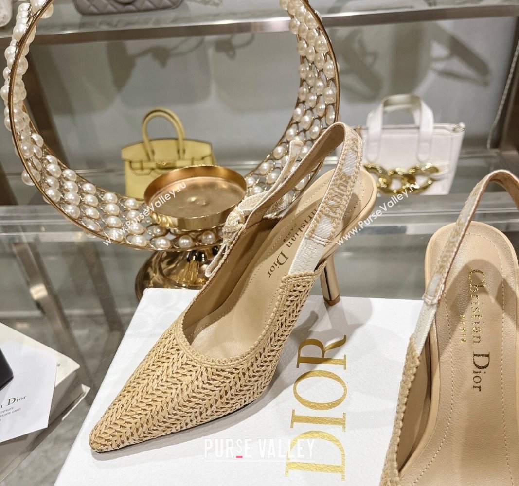 Dior JAdior Slingback Pumps 9.5cm in Beige Braided Straw 2024 0604 (KL-240604068)