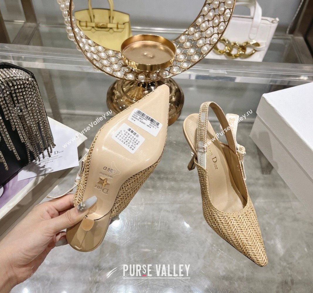 Dior JAdior Slingback Pumps 9.5cm in Beige Braided Straw 2024 0604 (KL-240604068)