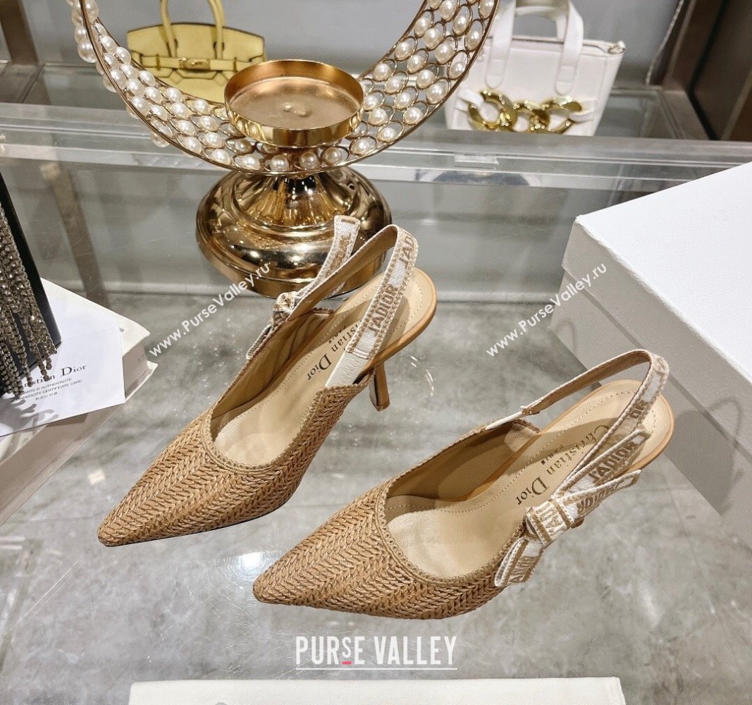 Dior JAdior Slingback Pumps 9.5cm in Braided Straw Khaki 2024 0604 (KL-240604069)