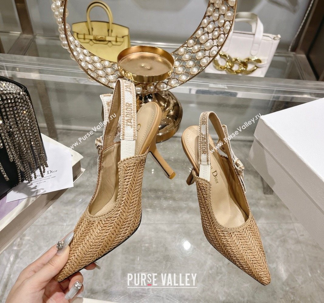 Dior JAdior Slingback Pumps 9.5cm in Braided Straw Khaki 2024 0604 (KL-240604069)