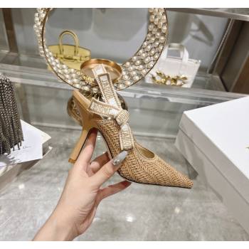 Dior JAdior Slingback Pumps 9.5cm in Braided Straw Khaki 2024 0604 (KL-240604069)