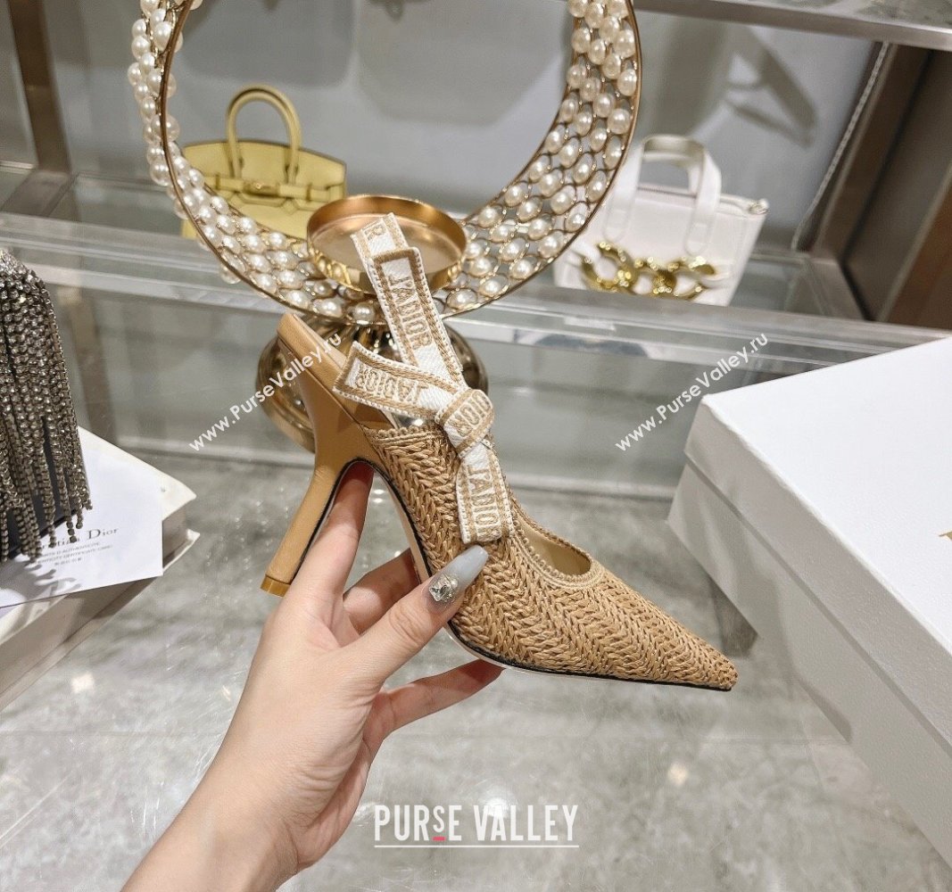 Dior JAdior Slingback Pumps 9.5cm in Braided Straw Khaki 2024 0604 (KL-240604069)