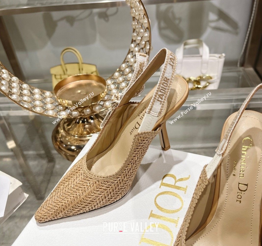 Dior JAdior Slingback Pumps 9.5cm in Braided Straw Khaki 2024 0604 (KL-240604069)