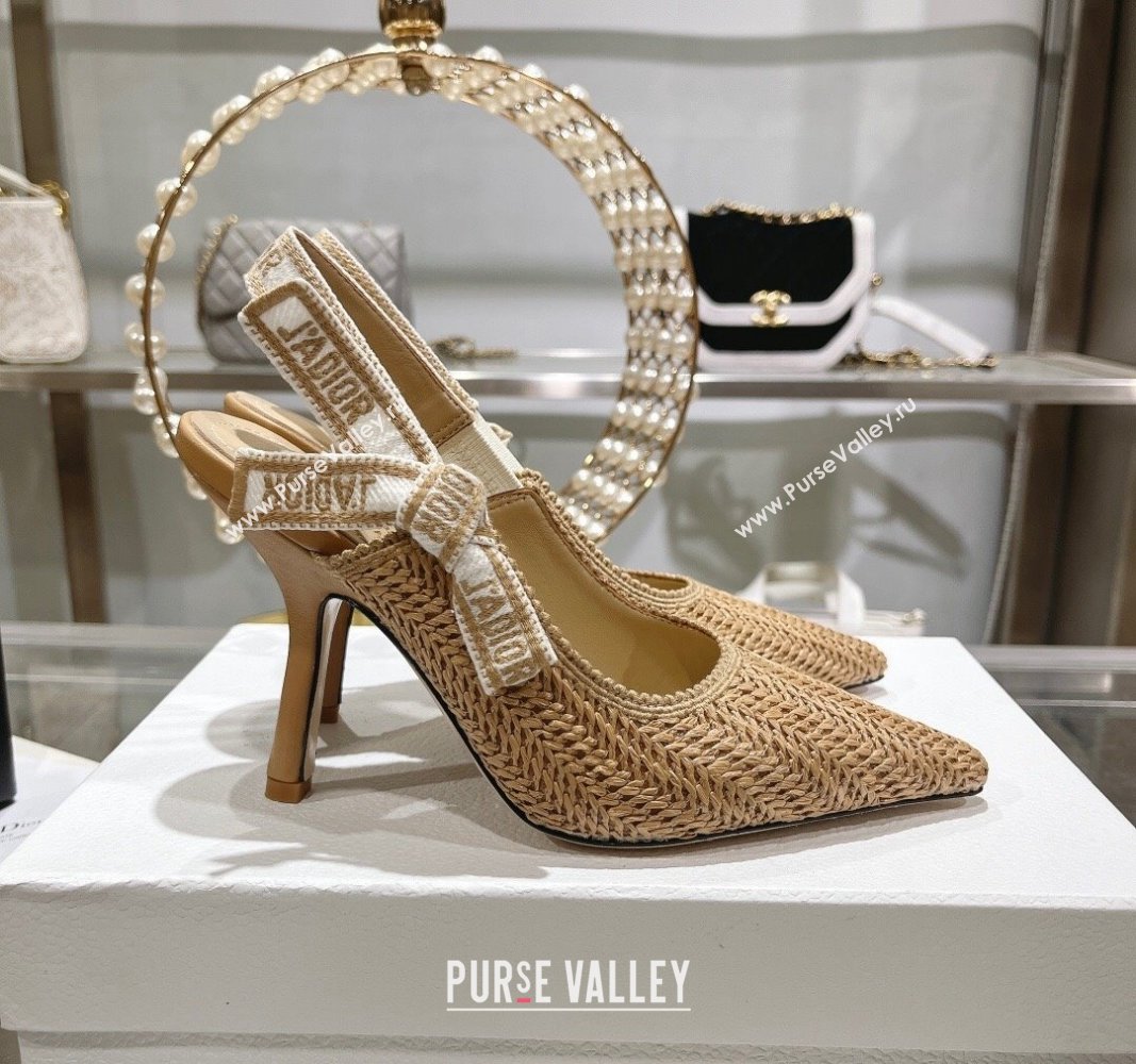 Dior JAdior Slingback Pumps 9.5cm in Braided Straw Khaki 2024 0604 (KL-240604069)