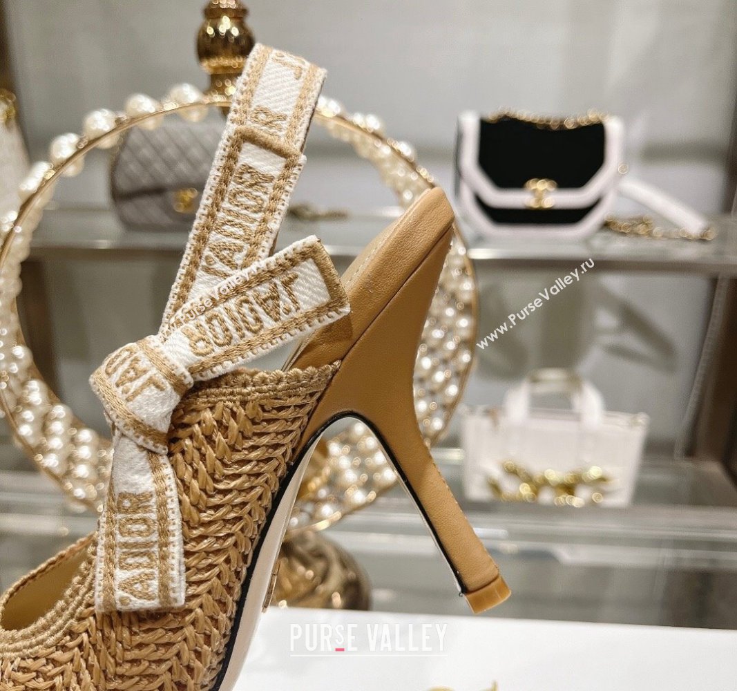 Dior JAdior Slingback Pumps 9.5cm in Braided Straw Khaki 2024 0604 (KL-240604069)