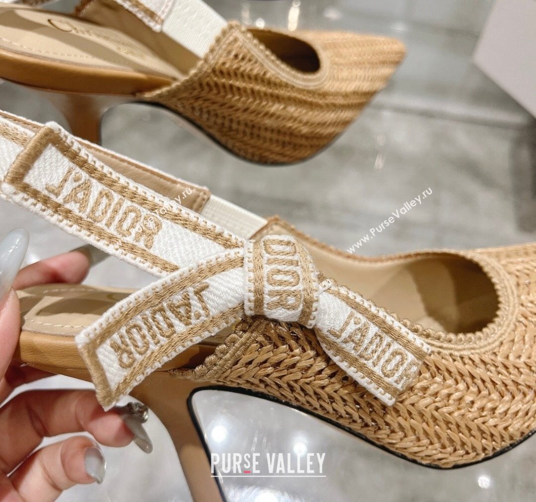 Dior JAdior Slingback Pumps 9.5cm in Braided Straw Khaki 2024 0604 (KL-240604069)