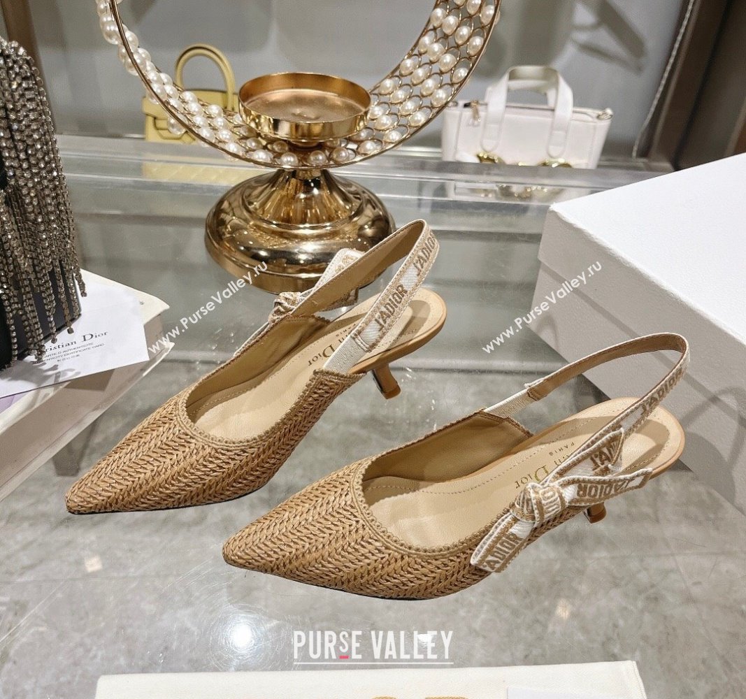 Dior JAdior Slingback Pumps 6.5cm in Braided Straw Khaki 2024 0604 (KL-240604070)