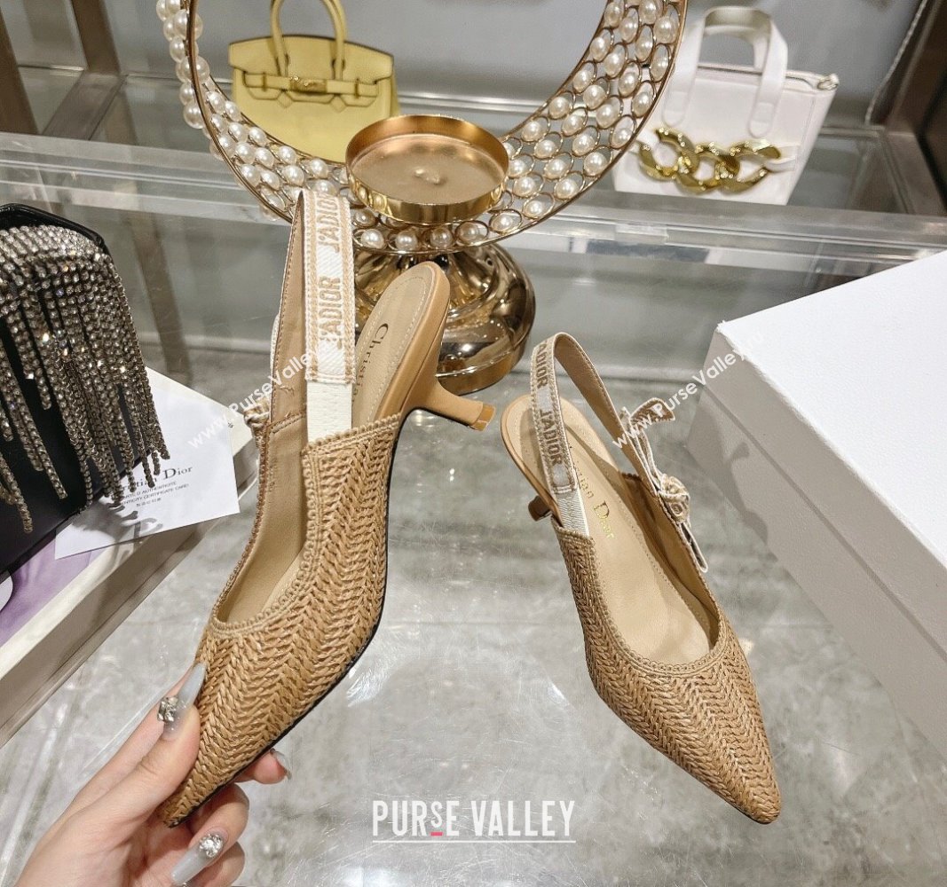 Dior JAdior Slingback Pumps 6.5cm in Braided Straw Khaki 2024 0604 (KL-240604070)