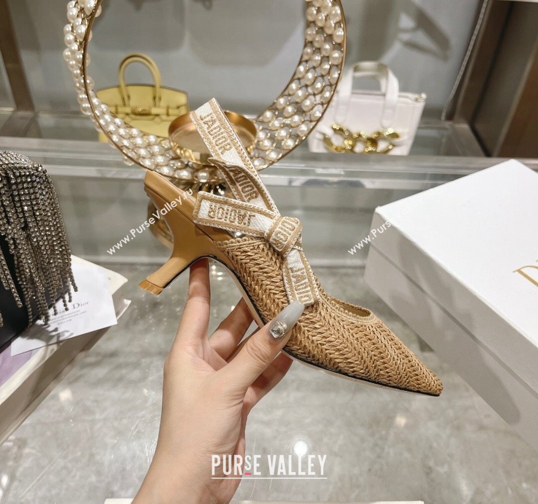 Dior JAdior Slingback Pumps 6.5cm in Braided Straw Khaki 2024 0604 (KL-240604070)