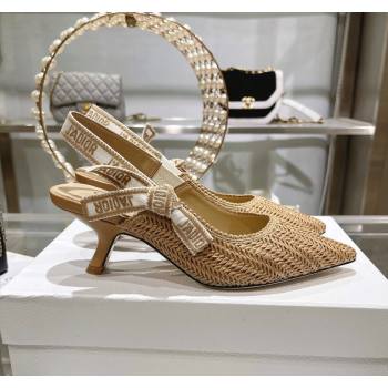Dior JAdior Slingback Pumps 6.5cm in Braided Straw Khaki 2024 0604 (KL-240604070)