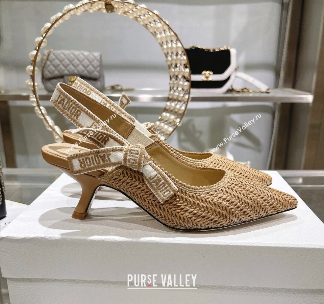 Dior JAdior Slingback Pumps 6.5cm in Braided Straw Khaki 2024 0604 (KL-240604070)