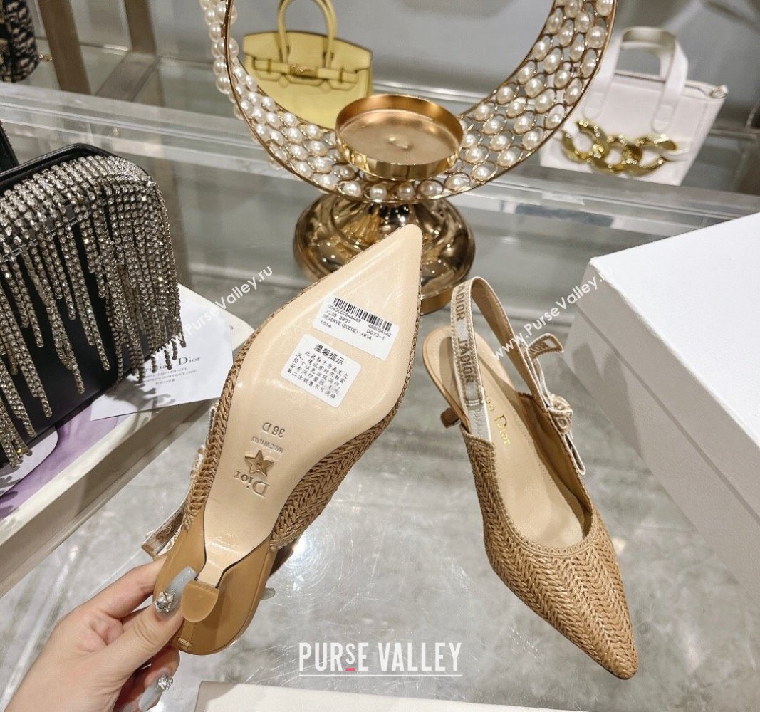 Dior JAdior Slingback Pumps 6.5cm in Braided Straw Khaki 2024 0604 (KL-240604070)