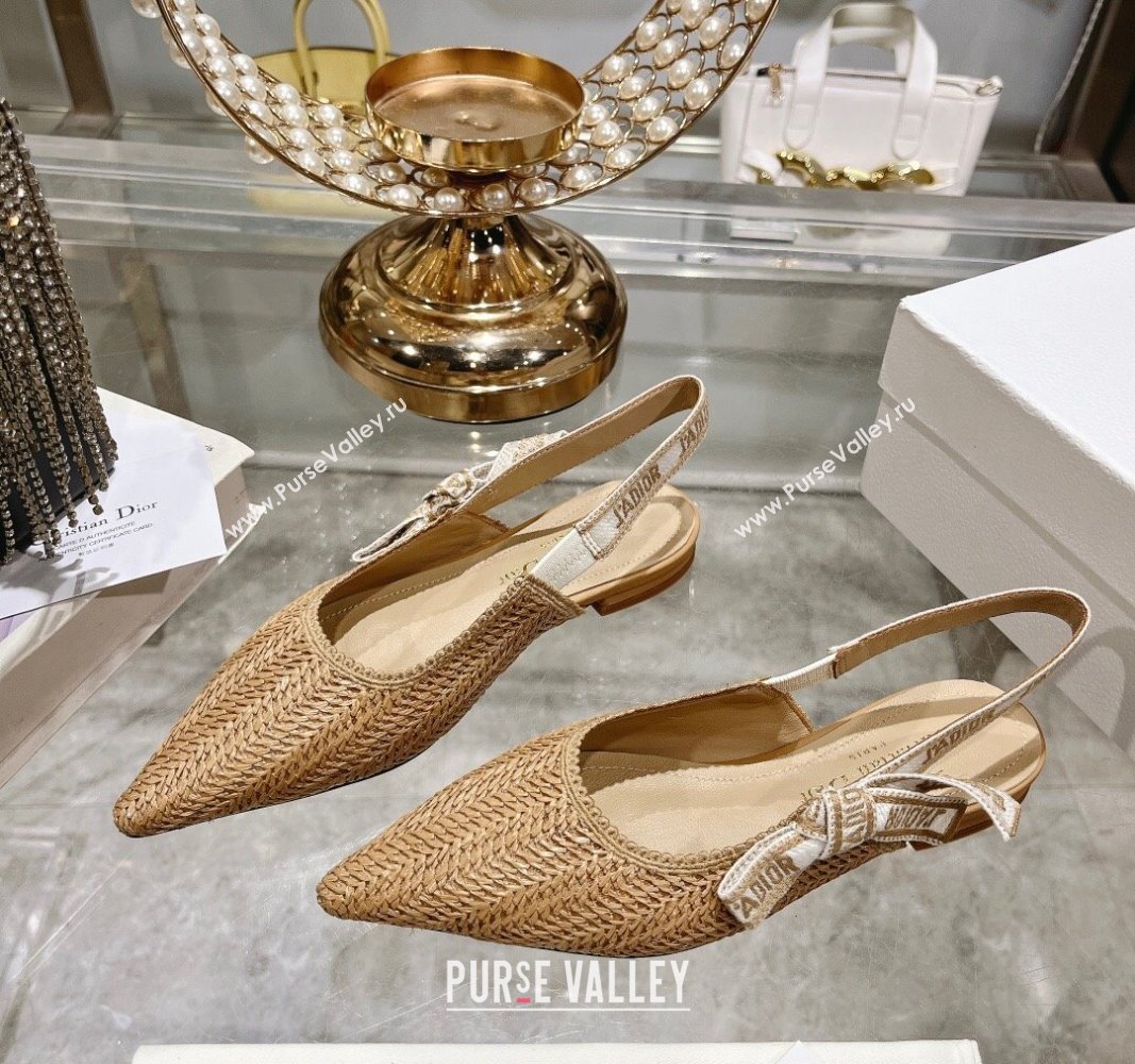 Dior JAdior Slingback Ballet Flat in Braided Straw Khaki 2024 0604 (KL-240604073)