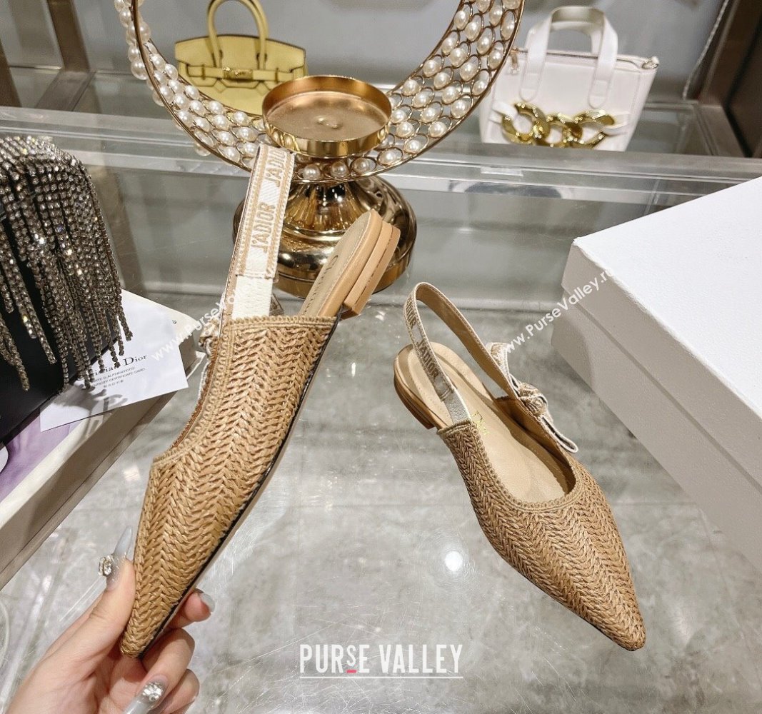 Dior JAdior Slingback Ballet Flat in Braided Straw Khaki 2024 0604 (KL-240604073)