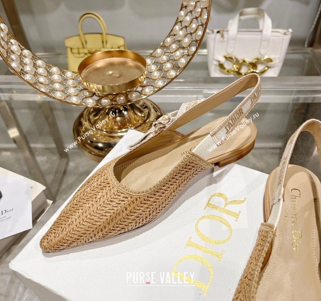 Dior JAdior Slingback Ballet Flat in Braided Straw Khaki 2024 0604 (KL-240604073)