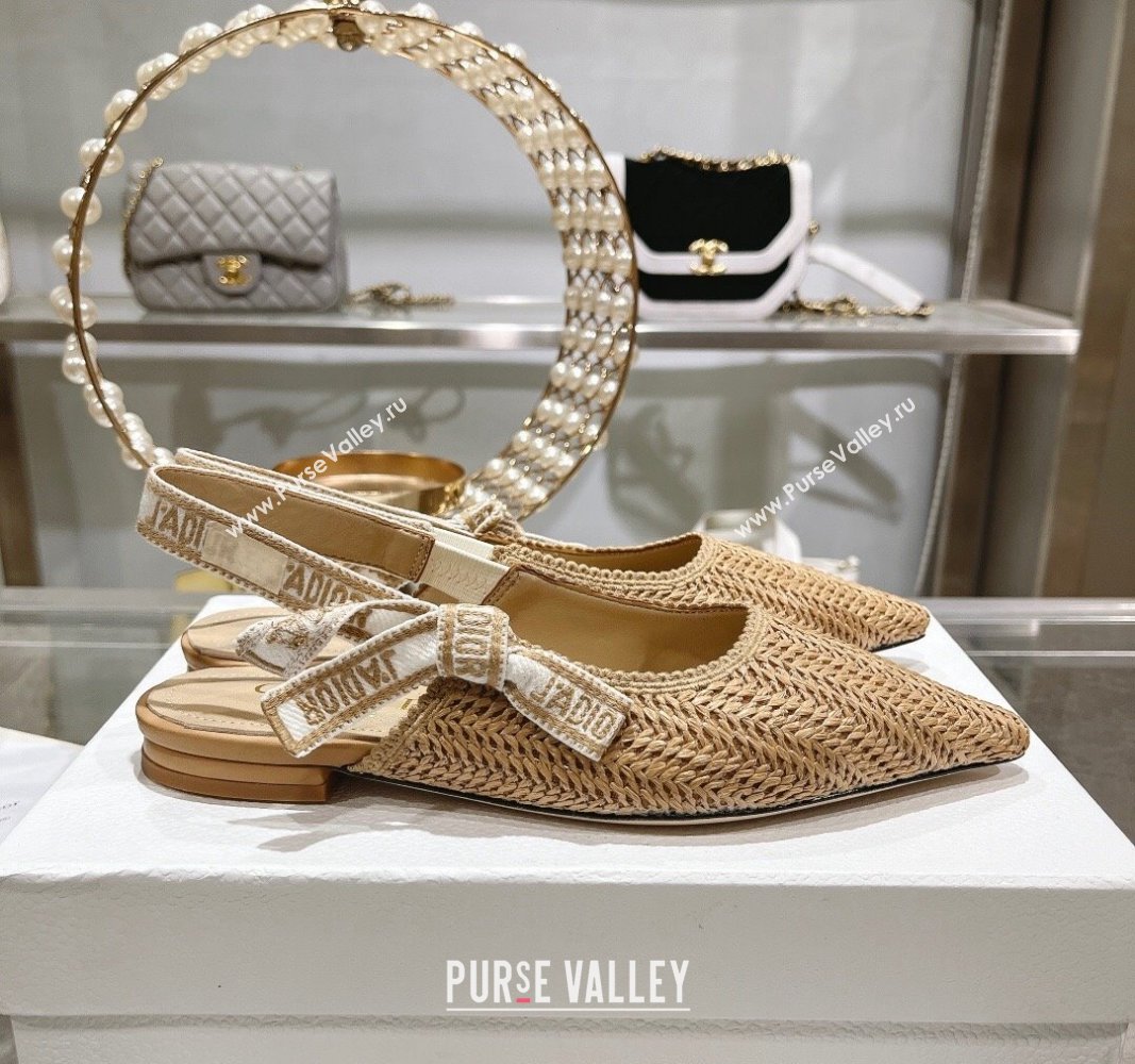 Dior JAdior Slingback Ballet Flat in Braided Straw Khaki 2024 0604 (KL-240604073)