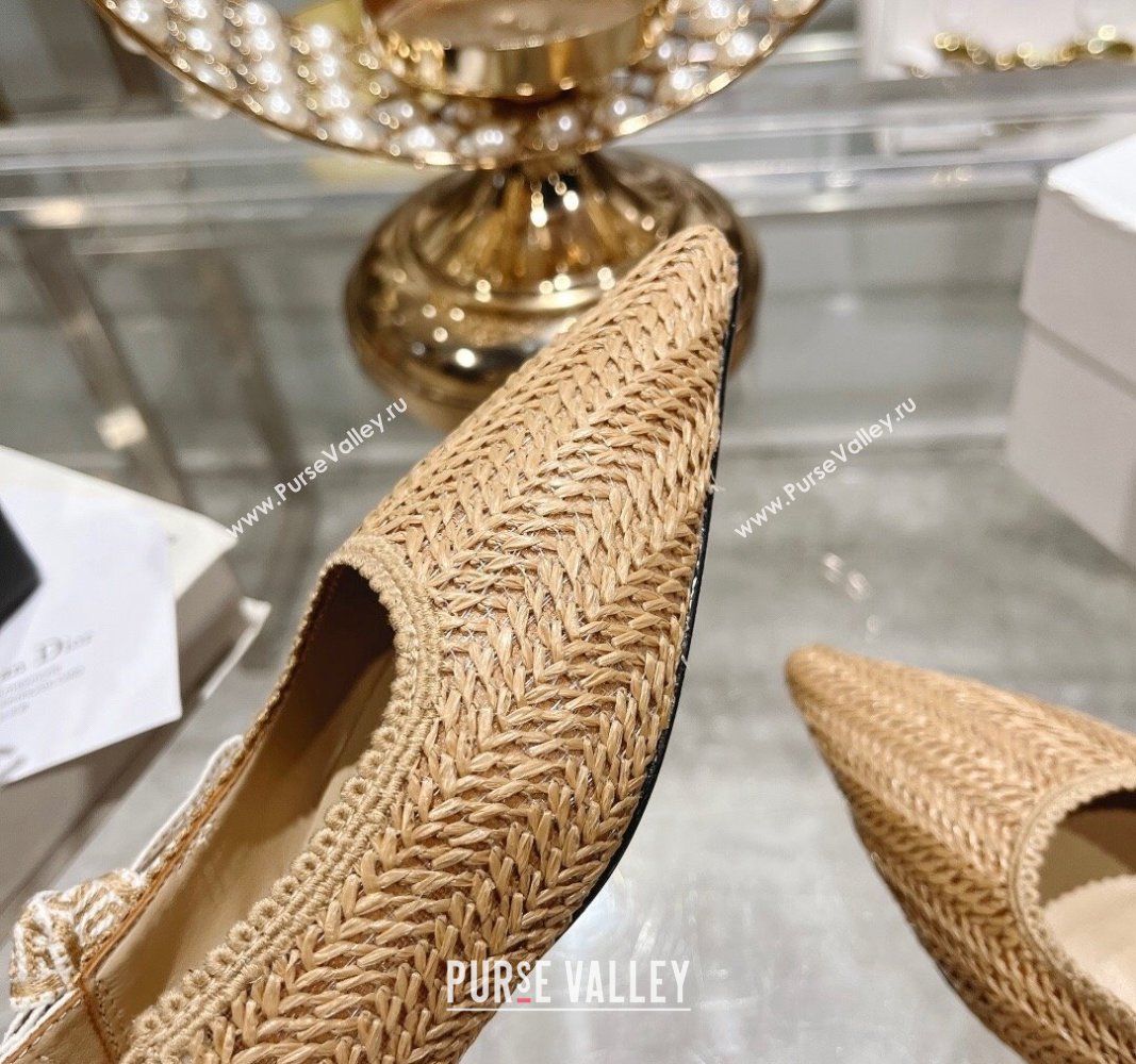 Dior JAdior Slingback Ballet Flat in Braided Straw Khaki 2024 0604 (KL-240604073)