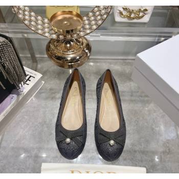 Dior Ballet Flats in Cannage Raffia Straw with Pearl Bow Grey 2024 0604 (KL-240604079)