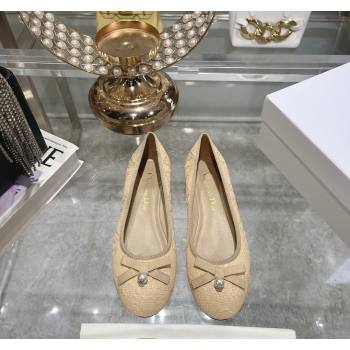 Dior Ballet Flats in Cannage Raffia Straw with Pearl Bow Beige 2024 0604 (KL-240604080)
