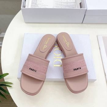 Dior Dway Flat Slide Sandals in Embroidered Calfskin Pink 2024 0604 (MD-240604081)