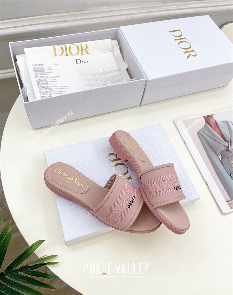 Dior Dway Flat Slide Sandals in Embroidered Calfskin Pink 2024 0604 (MD-240604081)