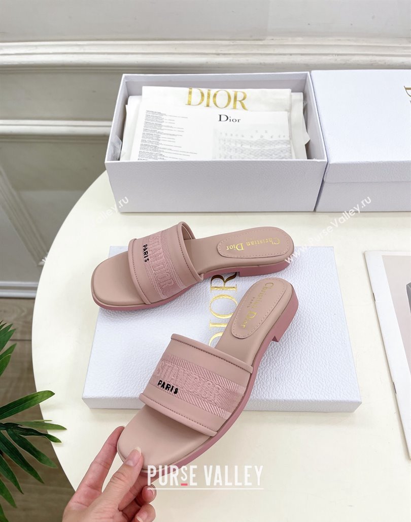 Dior Dway Flat Slide Sandals in Embroidered Calfskin Pink 2024 0604 (MD-240604081)