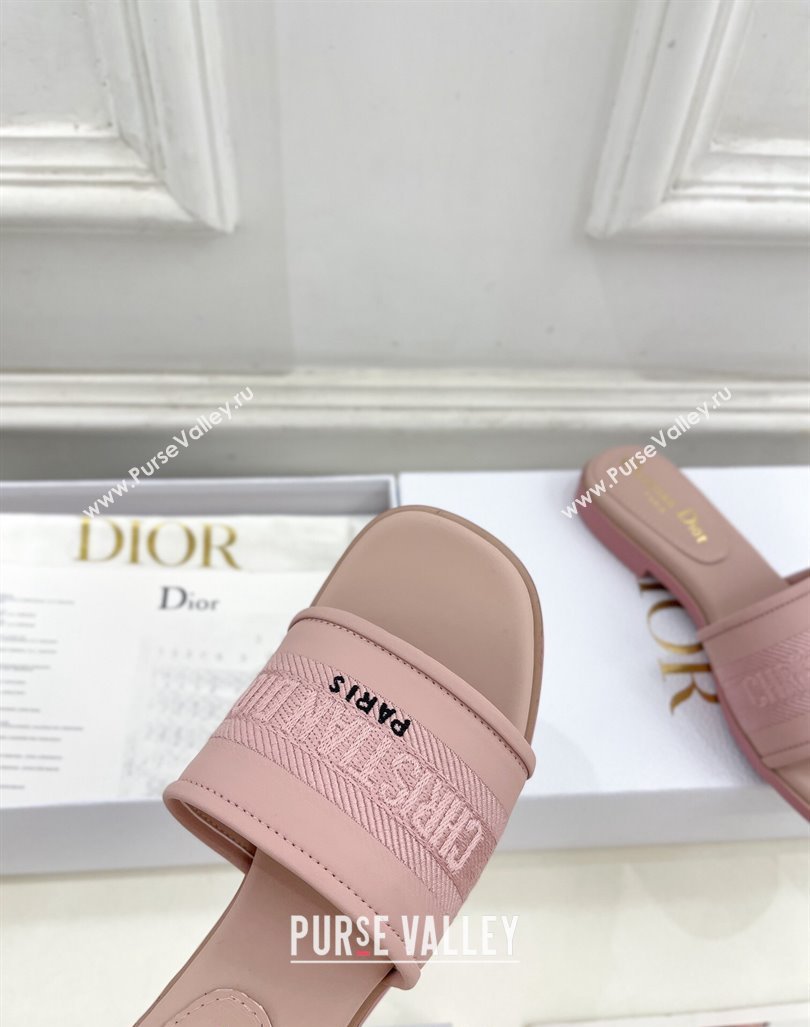 Dior Dway Flat Slide Sandals in Embroidered Calfskin Pink 2024 0604 (MD-240604081)