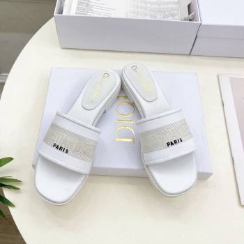 Dior Dway Flat Slide Sandals in Embroidered Calfskin White 2024 0604 (MD-240604082)