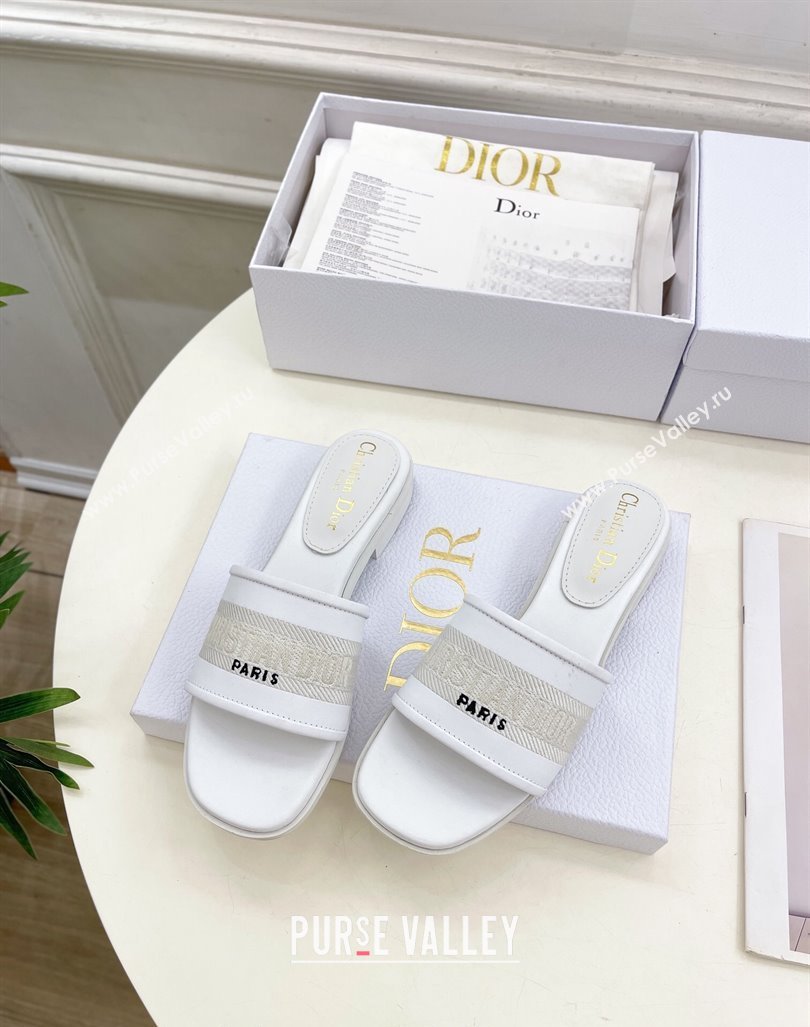 Dior Dway Flat Slide Sandals in Embroidered Calfskin White 2024 0604 (MD-240604082)