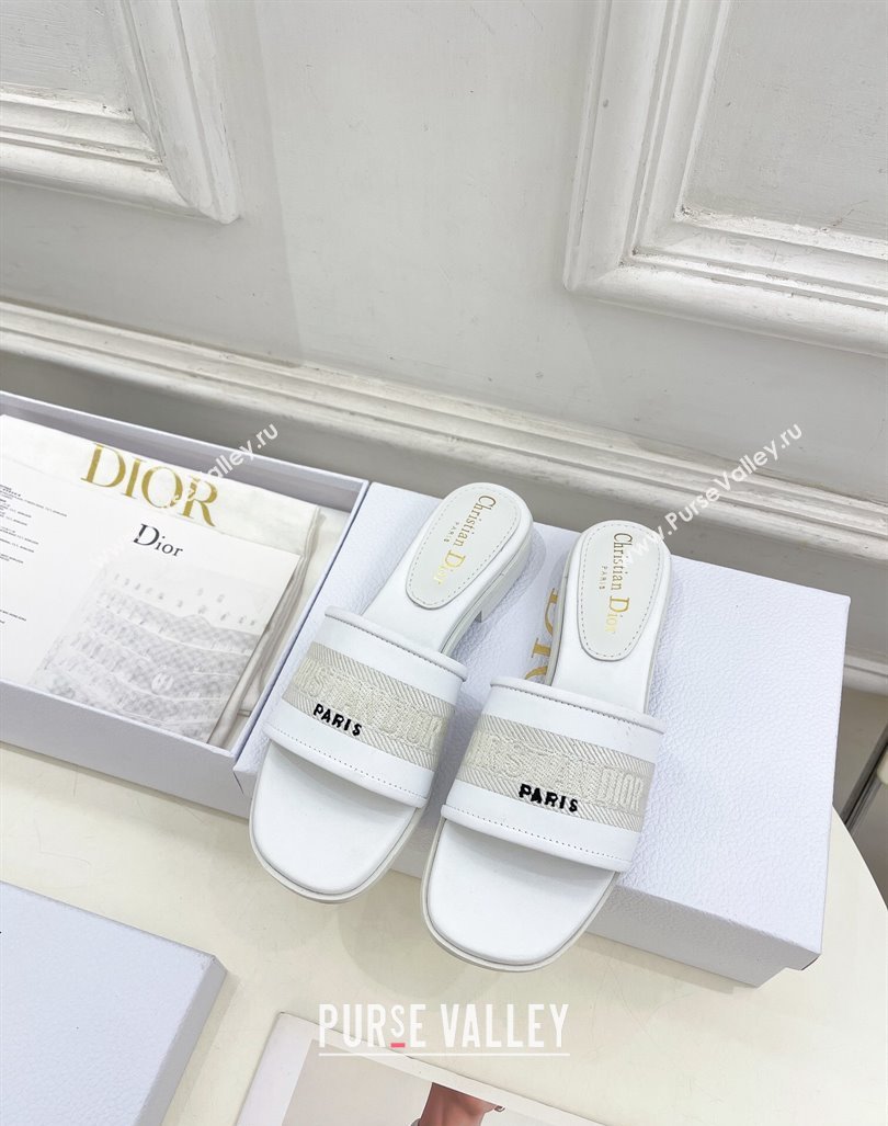 Dior Dway Flat Slide Sandals in Embroidered Calfskin White 2024 0604 (MD-240604082)