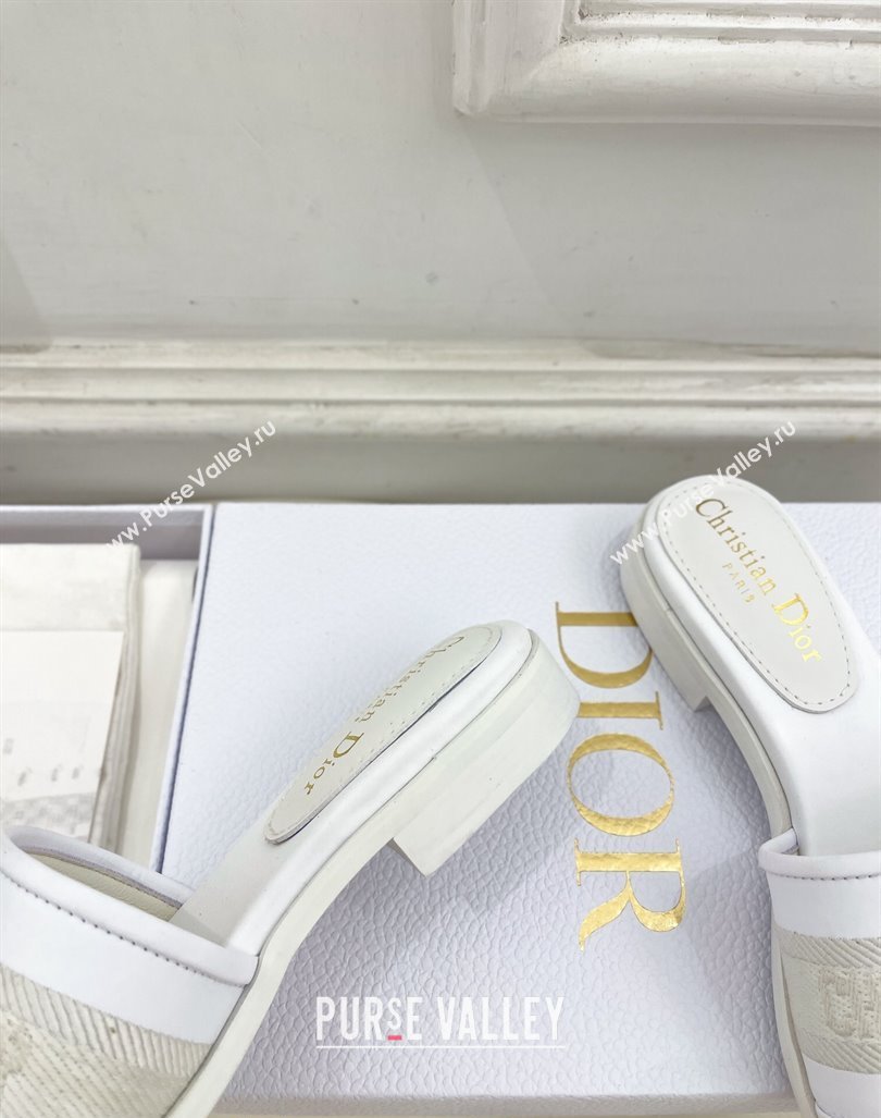 Dior Dway Flat Slide Sandals in Embroidered Calfskin White 2024 0604 (MD-240604082)