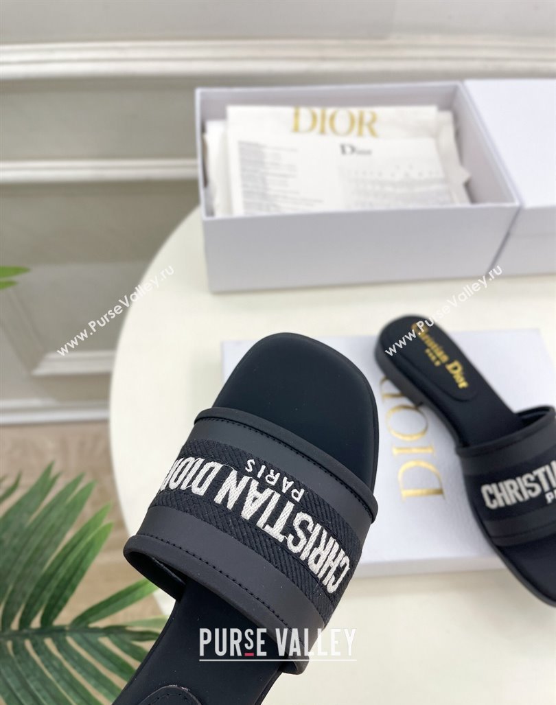 Dior Dway Flat Slide Sandals in Embroidered Calfskin Black 2024 0604 (MD-240604083)