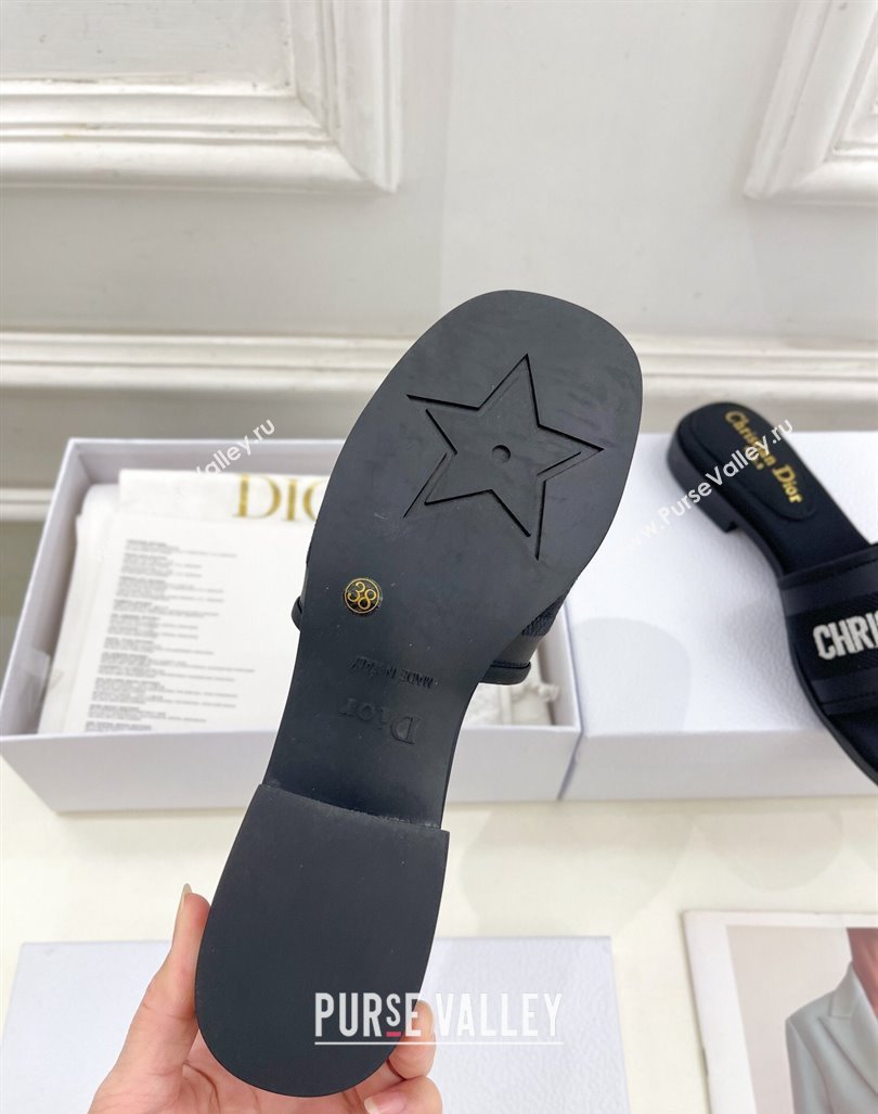 Dior Dway Flat Slide Sandals in Embroidered Calfskin Black 2024 0604 (MD-240604083)