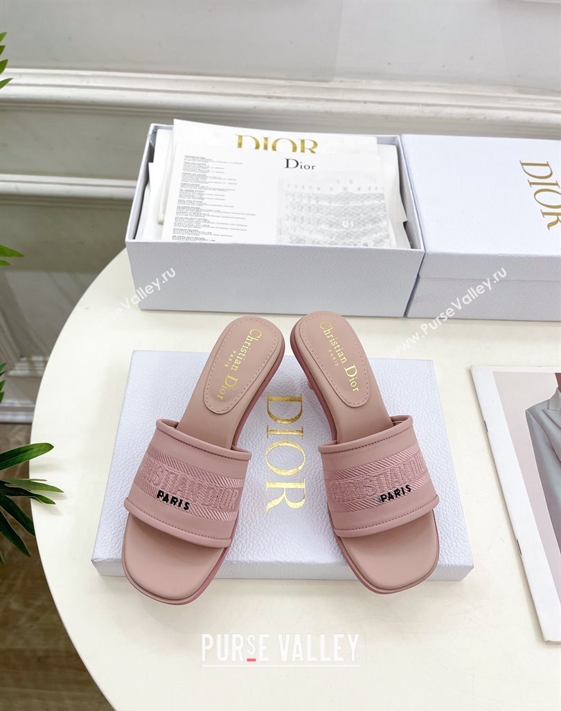 Dior Dway Heel Slide Sandals 5.5cm in Embroidered Calfskin Pink 2024 0604 (MD-240604084)