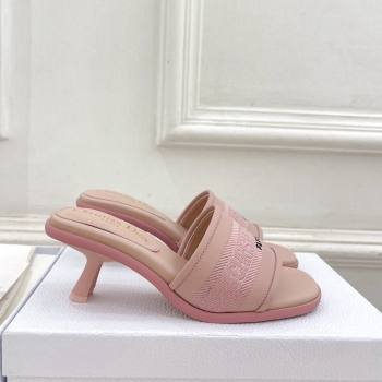 Dior Dway Heel Slide Sandals 5.5cm in Embroidered Calfskin Pink 2024 0604 (MD-240604084)