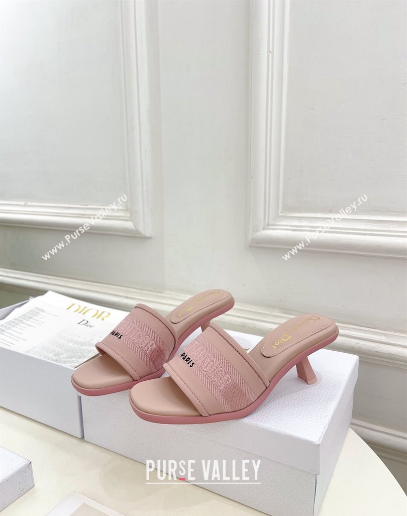 Dior Dway Heel Slide Sandals 5.5cm in Embroidered Calfskin Pink 2024 0604 (MD-240604084)