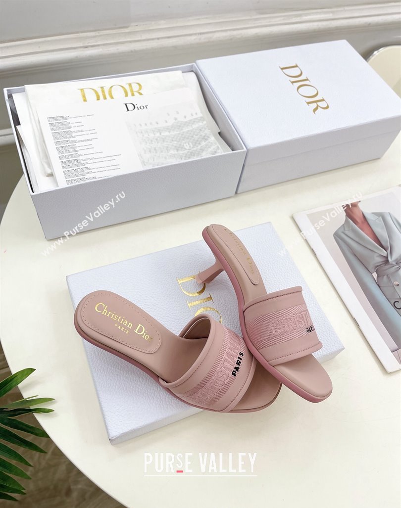 Dior Dway Heel Slide Sandals 5.5cm in Embroidered Calfskin Pink 2024 0604 (MD-240604084)