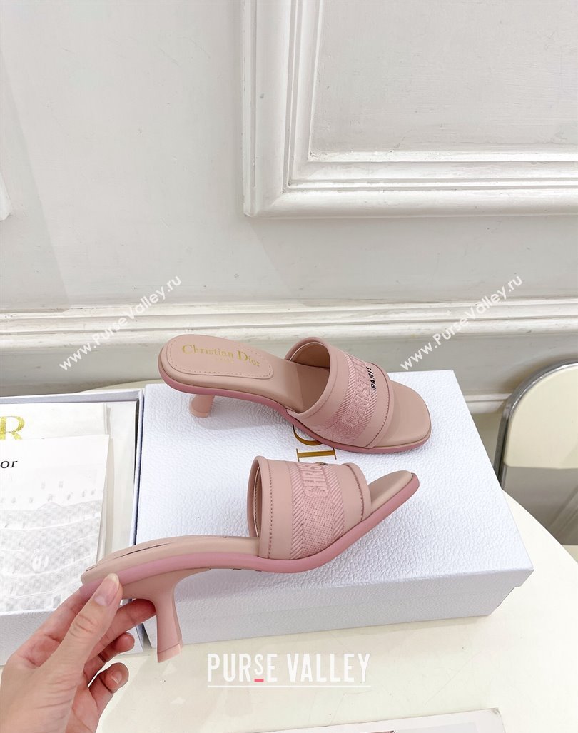 Dior Dway Heel Slide Sandals 5.5cm in Embroidered Calfskin Pink 2024 0604 (MD-240604084)