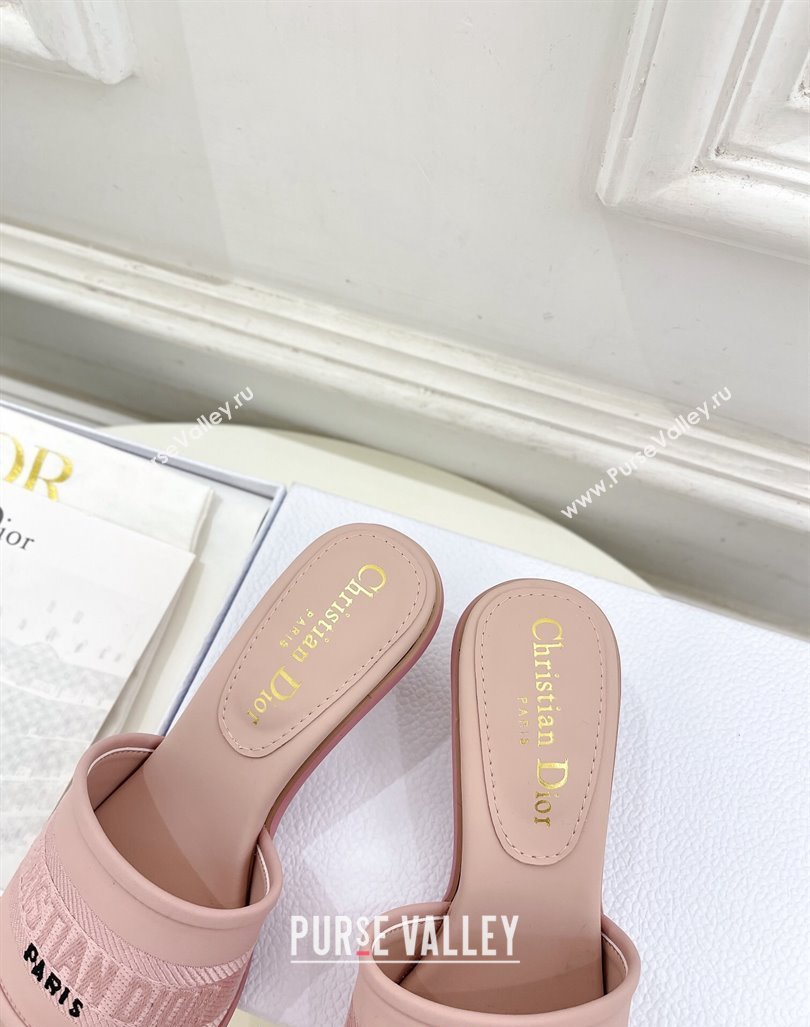 Dior Dway Heel Slide Sandals 5.5cm in Embroidered Calfskin Pink 2024 0604 (MD-240604084)