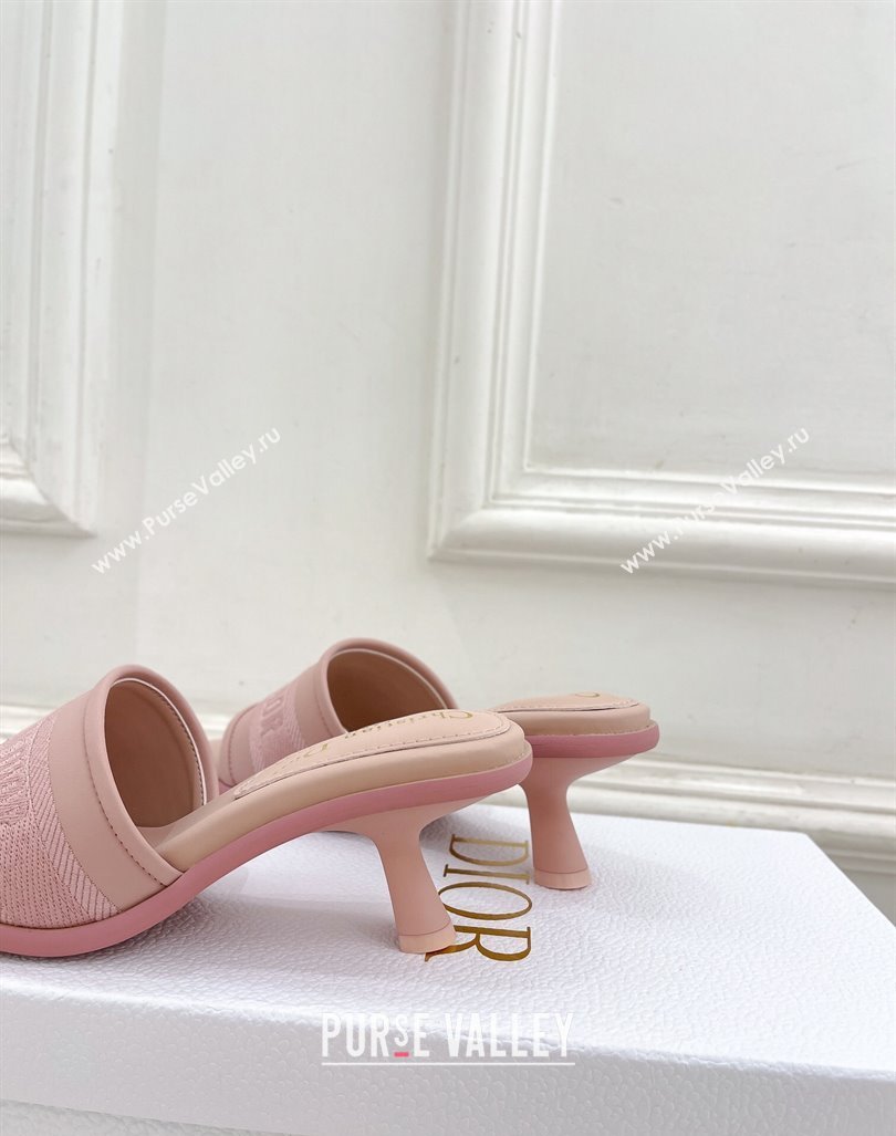 Dior Dway Heel Slide Sandals 5.5cm in Embroidered Calfskin Pink 2024 0604 (MD-240604084)